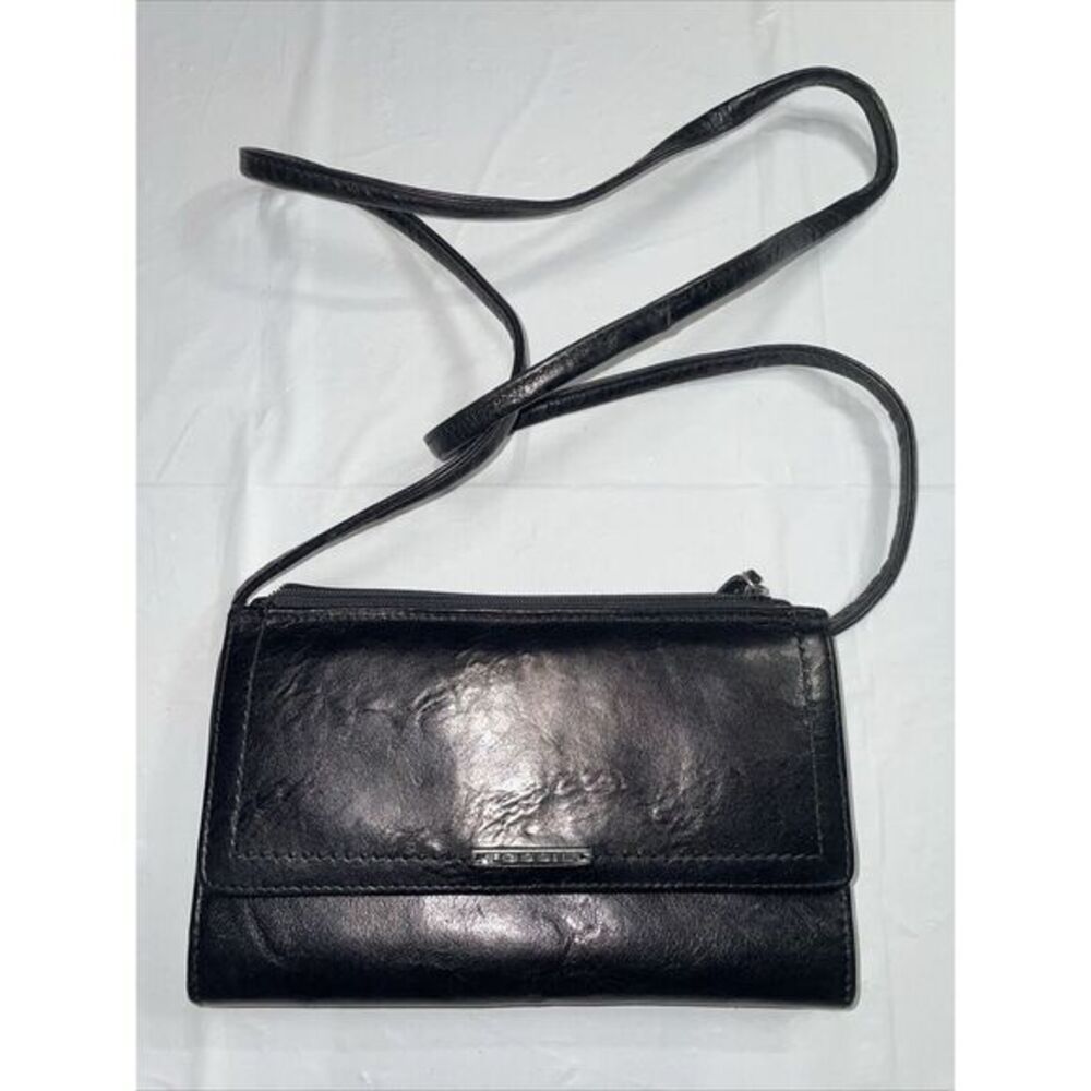 Designer FOSSIL Mini Crossbody Bag Purse In Black Leather 7.5x4.5"